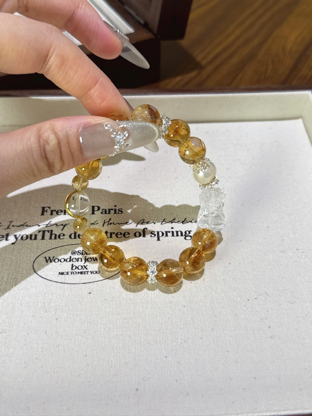 ▫️▪️ Yellow tower crystal pearl white crystal zakiram bracelet